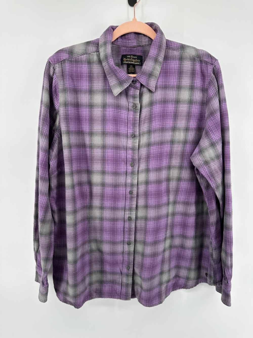 Eddie Bauer VTG Grunge Cabincore  CountryPurple/Gray Plaid ButtonDown Shirt Sz2X